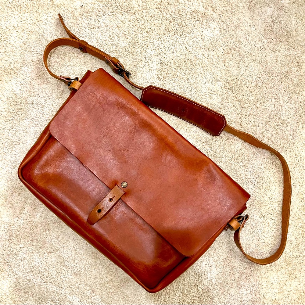 WP Standard full-grain leather messenger bag with brass hardware